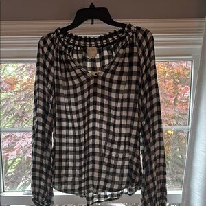 Harper Black and White Tie Front Long Sleeve Blouse